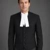 Barrister Waistcoat, black wool, front view