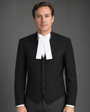 Barrister Waistcoat, black wool, front view