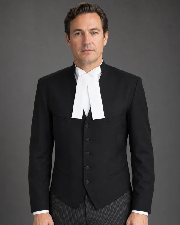 Barrister Waistcoat, black wool, front view