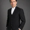 Barrister Waistcoat, black wool, side view