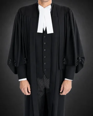 Canadian barrister robe worn with waistcoat and court tabs