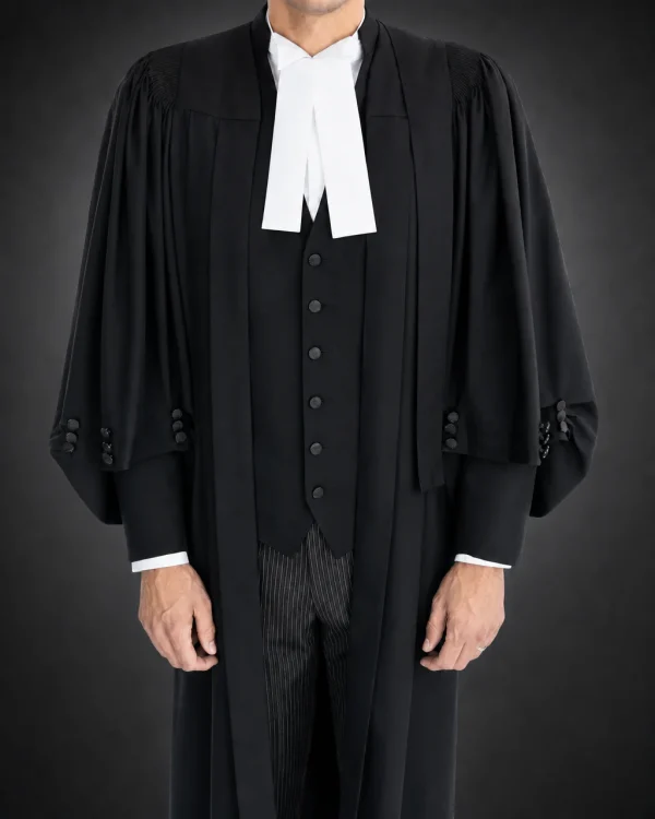 Canadian barrister robe worn with waistcoat and court tabs