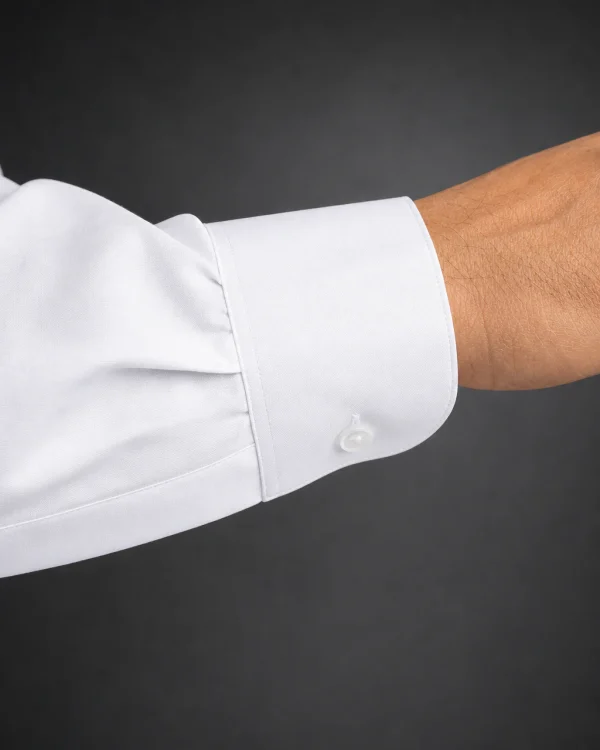 Close-up of the barrel cuff on a white barrister court shirt