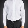 White barrister court shirt with wing collar, front view on model